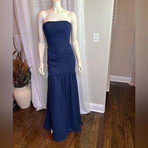 White by Vera Wang Navy Blue Strapless Maxi Dress SZ. 6